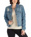 24seven Comfort Apparel Petites Timeless Denim Jacket In Denim