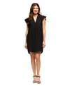 24seven Comfort Apparel Plus Size V-neck Cap Sleeve Knee Length Pocket Dress In Black