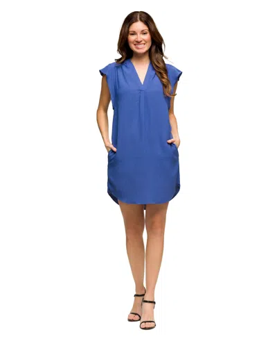 24SEVEN COMFORT APPAREL WOMEN'S V NECK CAP SLEEVE KNEE LENGTH POCKET DRESS