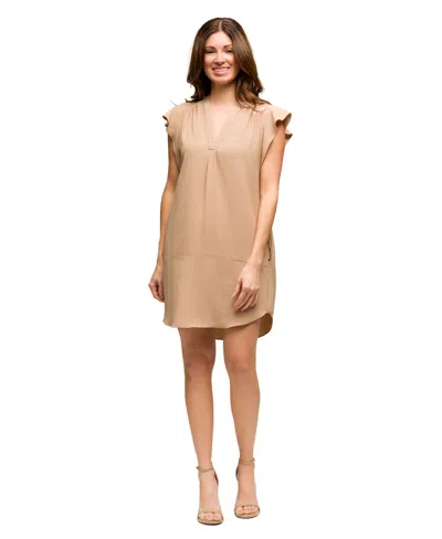 24SEVEN COMFORT APPAREL WOMEN'S V NECK CAP SLEEVE KNEE LENGTH POCKET DRESS