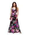 24seven Comfort Apparel Black And Pink Print V-neck Empire Waist Sleeveless Maxi Dress In Multi