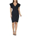 24seven Comfort Apparel Women's V-neck Ruffle Sleeve Knee Length Dress In Black