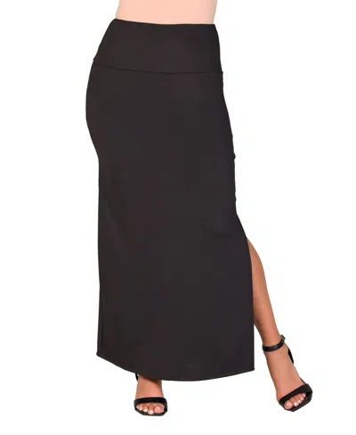 24seven Comfort Apparel Side Slit Knit Maxi Skirt In Black
