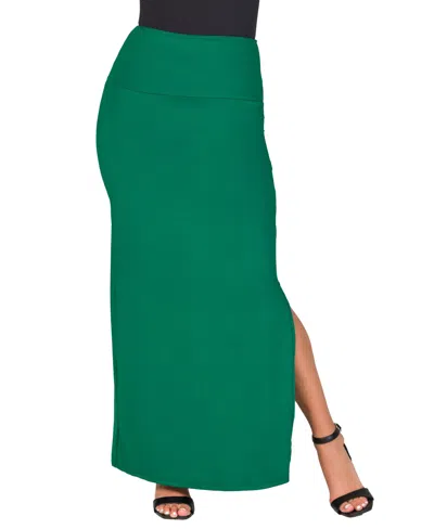 24seven Comfort Apparel Women's Versatile Side Slit Elastic Waist Maxi Skirt In Hunter