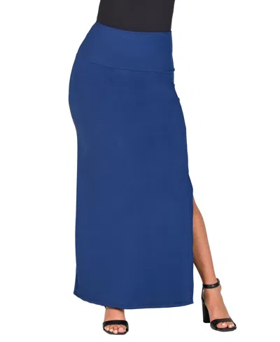 24SEVEN COMFORT APPAREL WOMEN'S VERSATILE SIDE SLIT ELASTIC WAIST MAXI SKIRT