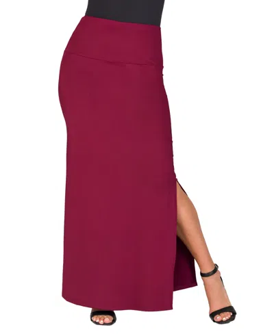 24seven Comfort Apparel Women's Versatile Side Slit Elastic Waist Maxi Skirt In Wine