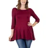 24seven Comfort Apparel Womens 3/4 Sleeve Scoop Neck Tunic Top In Pink