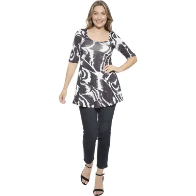 24seven Comfort Apparel Womens Abstract Scoop Neck Elbow Sleeve Tunic Top In Multi