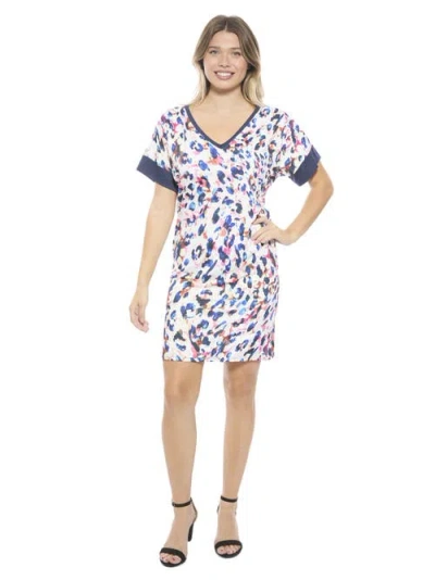 24seven Comfort Apparel Maternity Abstract Short Sleeve Knee Length T Shirt Dress In Multi
