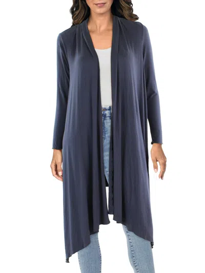 24seven Comfort Apparel Womens Asymmetrical Hem Open Front Cardigan Sweater In Blue