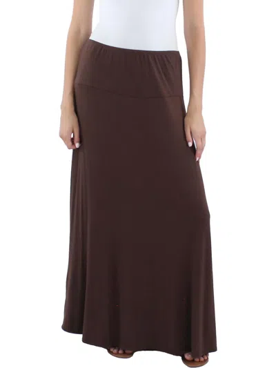24seven Comfort Apparel Womens Banded Pull On Midi Skirt In Brown