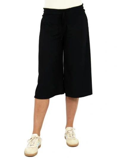 24seven Comfort Apparel Womens Basic Ribbed Knit Drawstring Flared Capri Pants In Black