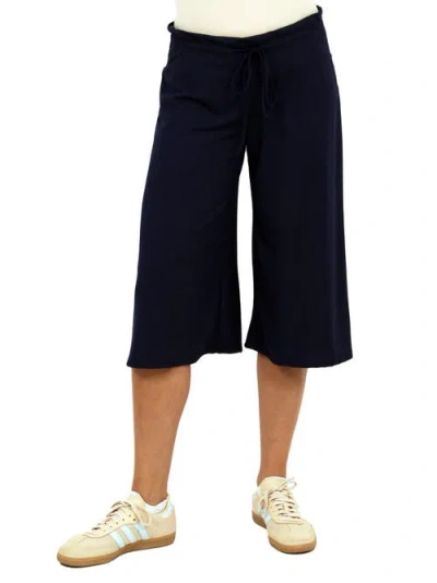 24seven Comfort Apparel Womens Basic Ribbed Knit Drawstring Flared Capri Pants In Blue