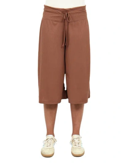 24seven Comfort Apparel Womens Basic Ribbed Knit Drawstring Flared Capri Pants In Brown