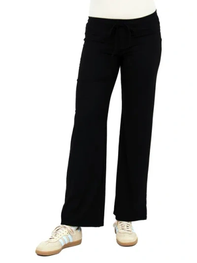 24seven Comfort Apparel Womens Basic Ribbed Knit Drawstring Straight Leg Lounge Pants In Black