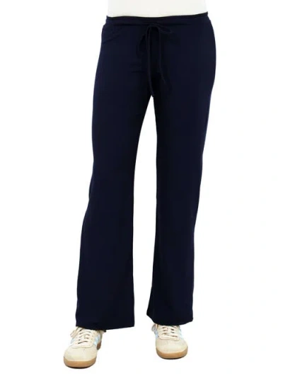 24seven Comfort Apparel Womens Basic Ribbed Knit Drawstring Straight Leg Lounge Pants In Blue