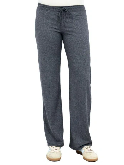 24seven Comfort Apparel Womens Basic Ribbed Knit Drawstring Straight Leg Lounge Pants In Blue