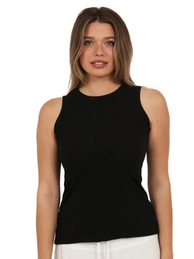 24seven Comfort Apparel Womens Basic Ribbed Knit Round Neck Sleeveless Tank Top In Black