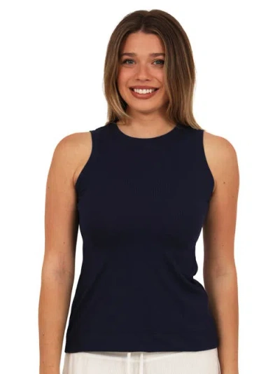 24seven Comfort Apparel Womens Basic Ribbed Knit Round Neck Sleeveless Tank Top In Blue