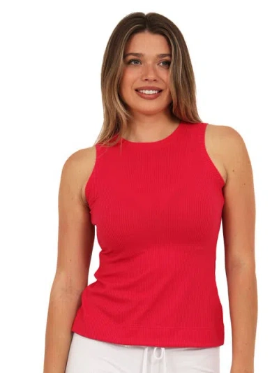 24seven Comfort Apparel Womens Basic Ribbed Knit Round Neck Sleeveless Tank Top In Red