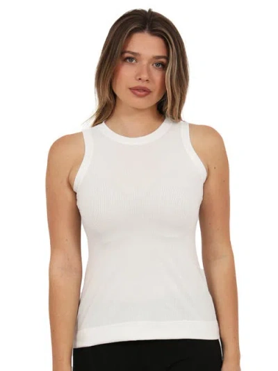 24seven Comfort Apparel Womens Basic Ribbed Knit Round Neck Sleeveless Tank Top In White