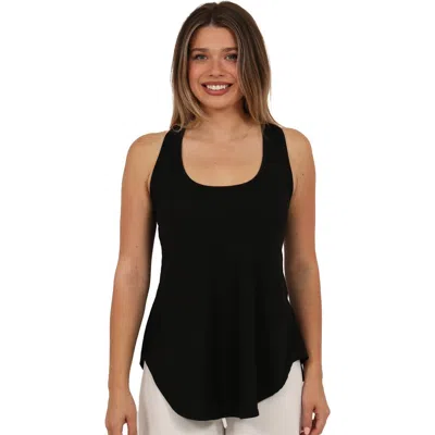 24seven Comfort Apparel Womens Basic Ribbed Knit Sleeveless Scoop Neck Long Flared Tank Top In Black