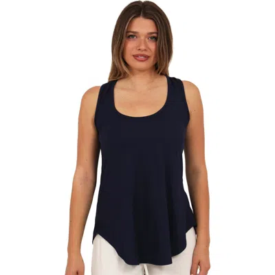 24seven Comfort Apparel Womens Basic Ribbed Knit Sleeveless Scoop Neck Long Flared Tank Top In Blue