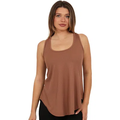 24seven Comfort Apparel Womens Basic Ribbed Knit Sleeveless Scoop Neck Long Flared Tank Top In Brown