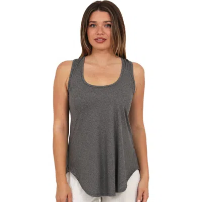 24seven Comfort Apparel Womens Basic Ribbed Knit Sleeveless Scoop Neck Long Flared Tank Top In Gray