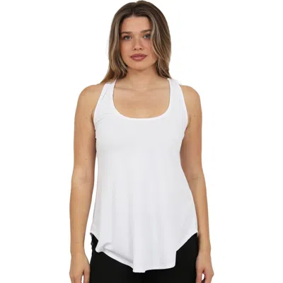 24seven Comfort Apparel Womens Basic Ribbed Knit Sleeveless Scoop Neck Long Flared Tank Top In White