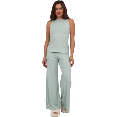 24seven Comfort Apparel Womens Basic Ribbed Knit Tank Top And Elastic Waist Wide Leg Pant Set In Green