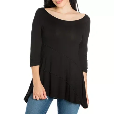 24seven Comfort Apparel Womens Boat Neck 3/4 Sleeve Tunic Top In Black