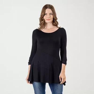 24seven Comfort Apparel Womens Boat Neck 3/4 Sleeve Tunic Top In Black
