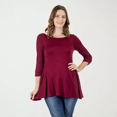 24seven Comfort Apparel Women's Ruched Sleeve Swing Tunic Top In Burgundy