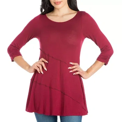 24seven Comfort Apparel Womens Boat Neck 3/4 Sleeve Tunic Top In Red