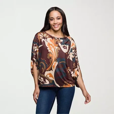24seven Comfort Apparel Womens Boat Neck Long Sleeve Blouse In Brown