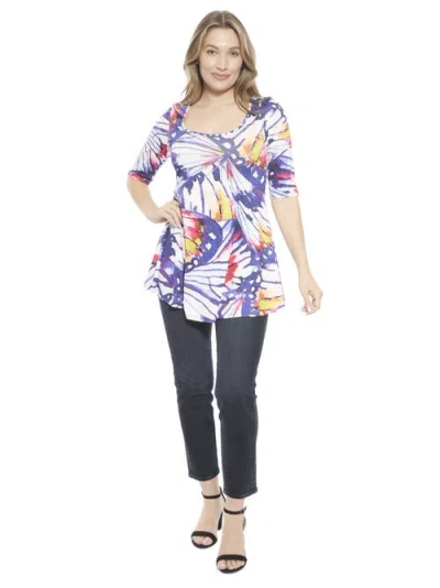 24seven Comfort Apparel Womens Butterfly Scoop Neck Elbow Sleeve Tunic Top In Multi