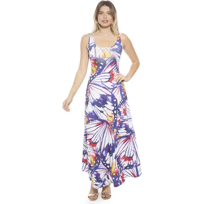 24seven Comfort Apparel Womens Butterfly Scoop Neck Sleeveless A-line Maxi Dress In Multi
