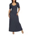 24seven Comfort Apparel Casual Maxi Dress With Sleeves In Charcoal