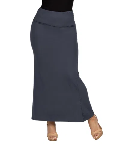 24seven Comfort Apparel Womens Comfortable Foldover Maxi Skirt In Charcoal
