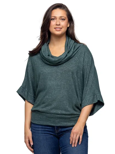 24seven Comfort Apparel Womens Cowl Neck Dolman Sleeve Sweater Top In Green