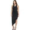24seven Comfort Apparel Womens Cowl Neck Long Asymmetrical Backless Halter Dress In Black