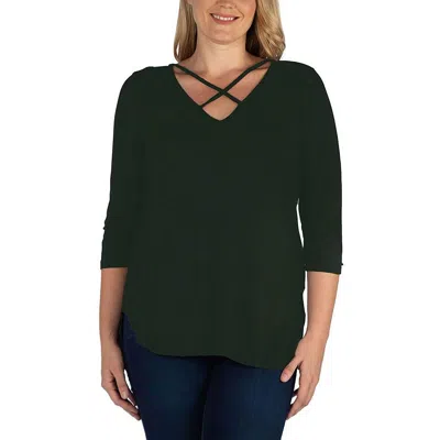 24seven Comfort Apparel Womens Criss-cross V-neck Pullover Top In Green