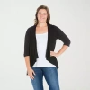 24seven Comfort Apparel Womens Elbow Sleeve Open Front Plus Cardigan In Black