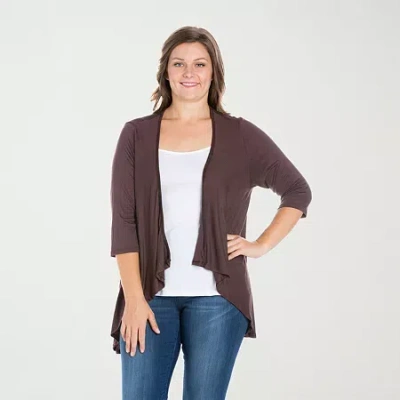 24seven Comfort Apparel Womens Elbow Sleeve Open Front Plus Cardigan In Purple