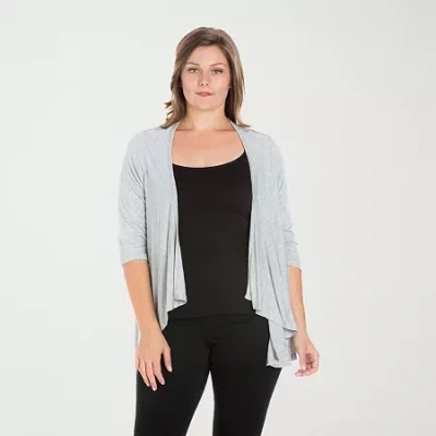 24seven Comfort Apparel Womens Elbow Sleeve Open Front Plus Cardigan In Gray