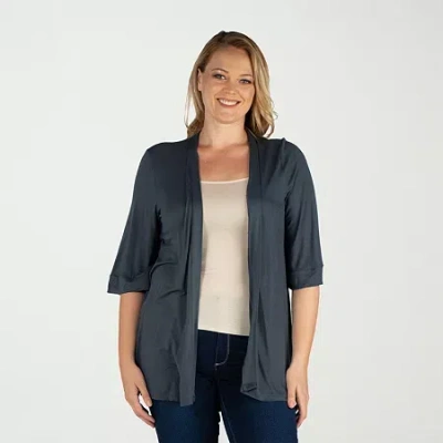 24seven Comfort Apparel Womens Elbow Sleeve Open Front Plus Cardigan In Green