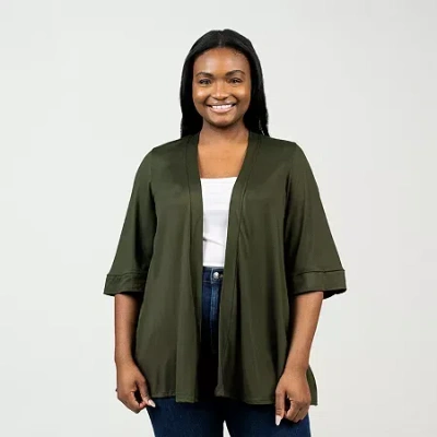 24seven Comfort Apparel Plus Size Elbow Length Open Front Cardigan Sweater In Multi