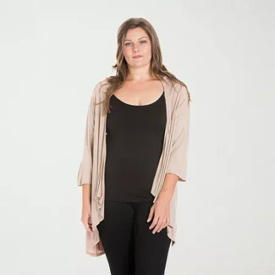 24seven Comfort Apparel Womens Elbow Sleeve Open Front Plus Cardigan In Neutral