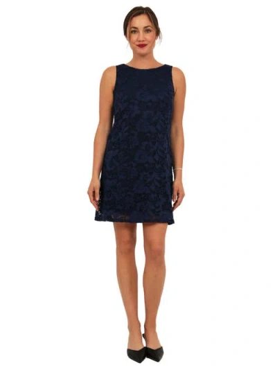 24seven Comfort Apparel Womens Elevate Lace Sleeveless Boat Neck Mini Shift Dress In Blue